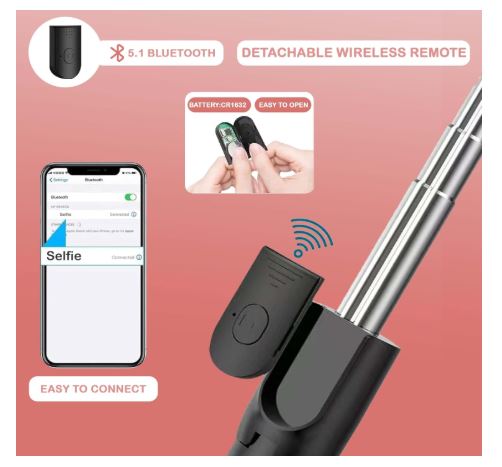 Selfie Stick Tripod with Wireless Remote & LED Fill Light, Extendable Phone Holder for Photography & Vlogging