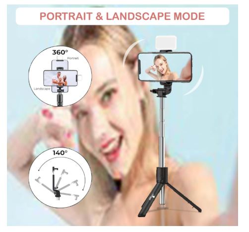 Selfie Stick Tripod with Wireless Remote & LED Fill Light, Extendable Phone Holder for Photography & Vlogging