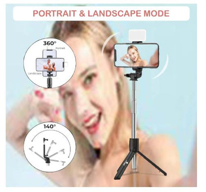 Selfie Stick Tripod with Wireless Remote & LED Fill Light, Extendable Phone Holder for Photography & Vlogging