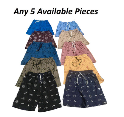 Kid’s Cotton Printed Shorts with Drawstring | Pack of 5 Casual & Night Wear Shorts | Regular Fit