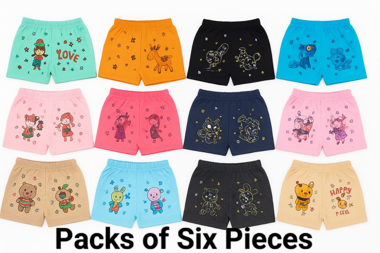 Kids Cotton Cartoon Printed innerwear Shorty | Pack of 06 Multicolor for Baby Boys & Girls