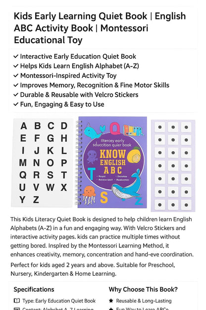 Kids Early Learning Quiet Book | English ABC Activity Book | Montessori Educational Toy