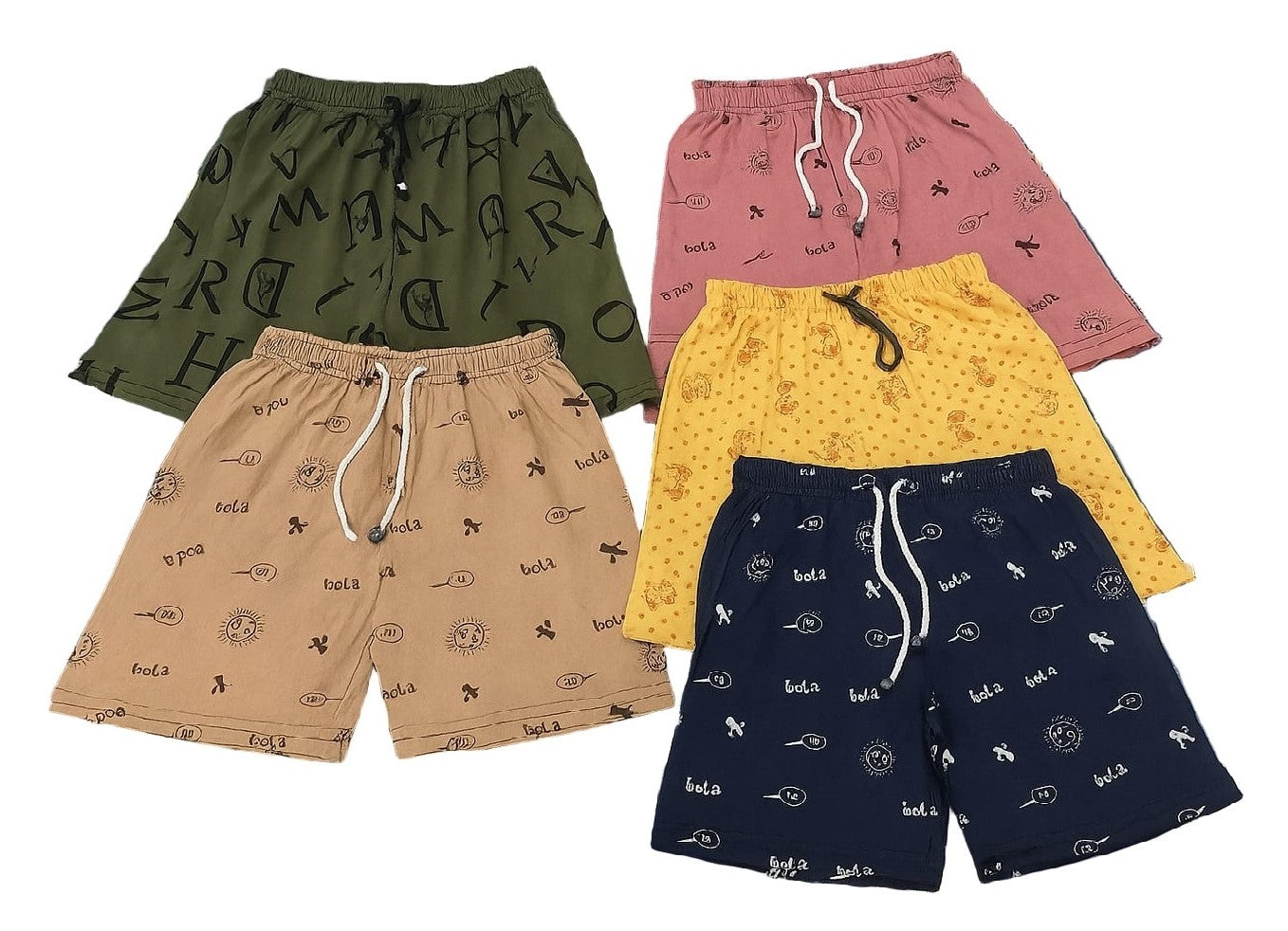 Kid’s Cotton Printed Shorts with Drawstring | Pack of 5 Casual & Night Wear Shorts | Regular Fit