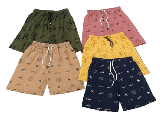 Kid’s Cotton Printed Shorts with Drawstring | Pack of 5 Casual & Night Wear Shorts | Regular Fit