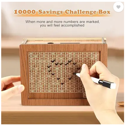 1 Lakh Wooden Money Piggi Bank for Kids/Piggy Bank, Money Box, Coin Box with Carved Design for Kids/Children, Savings Challenge Box, Cashbox,Cash Vault Wooden Savings Box,Wooden Coin Piggy Bank,Money Save Box Smash, Money Saver