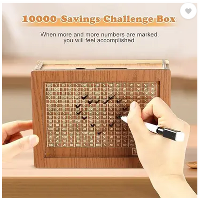 1 Lakh Wooden Money Piggi Bank for Kids/Piggy Bank, Money Box, Coin Box with Carved Design for Kids/Children, Savings Challenge Box, Cashbox,Cash Vault Wooden Savings Box,Wooden Coin Piggy Bank,Money Save Box Smash, Money Saver